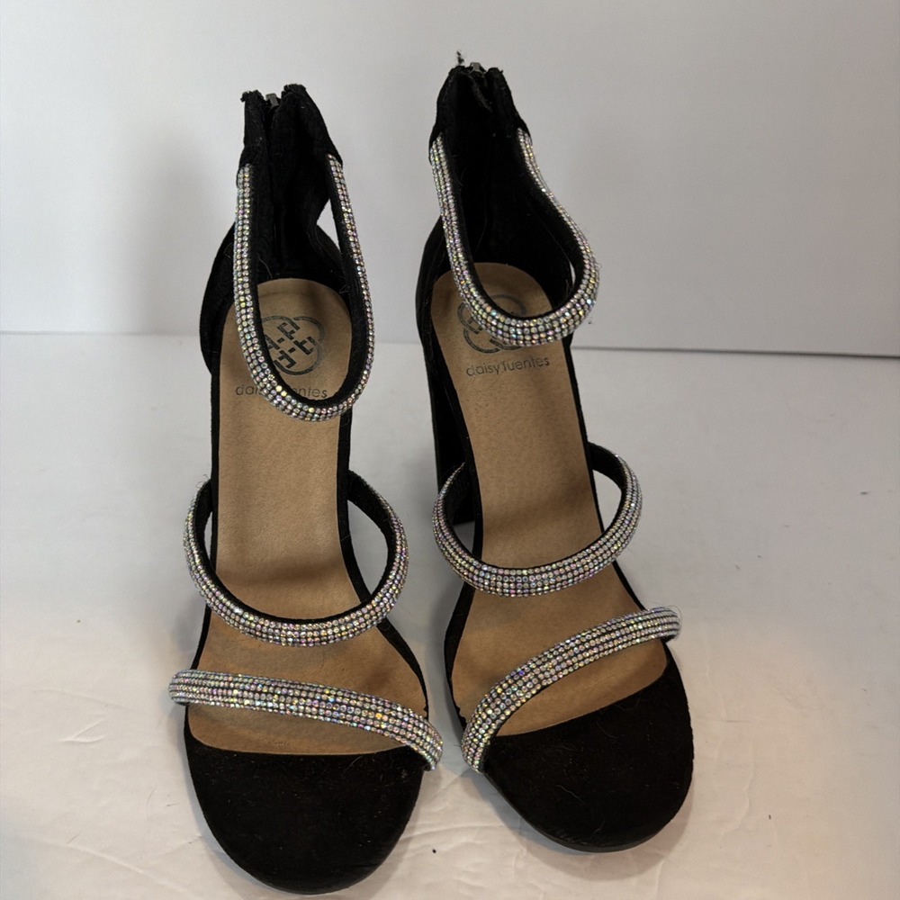Daisy Fuentes 6.5 Rhinestone & Black  Block Heels Formal Prom